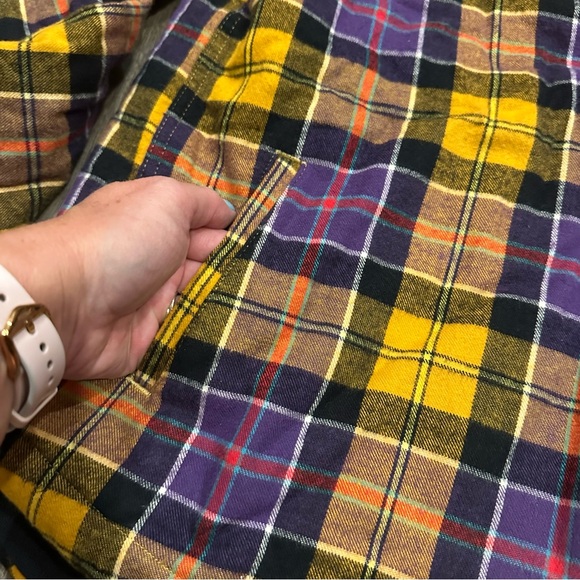 LL Bean Women's Large Shacket Scotch Plaid Fleece Lined Hoodie Purple Flannel - Picture 4 of 12